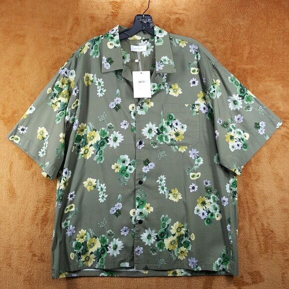 JOHN ELLIOTT Camp Shirt Mens Size 2 Medium Green Floral Camo Bloom Pocket $298 - Picture 1 of 7
